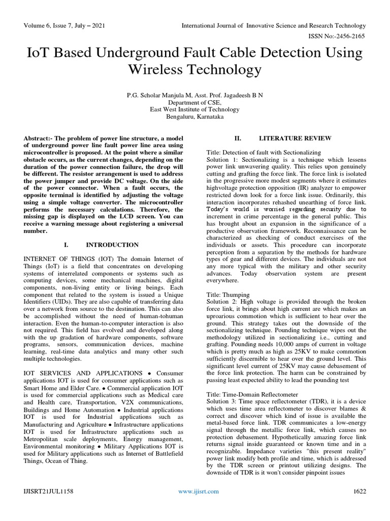 IoT Based Underground Fault Cable Detection Using Wireless Technology ...