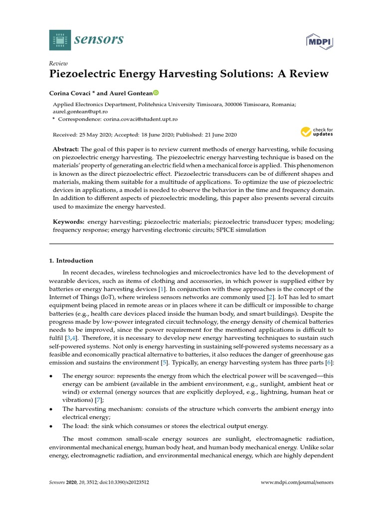 Sensors: Piezoelectric Energy Harvesting Solutions: A Review | PDF ...