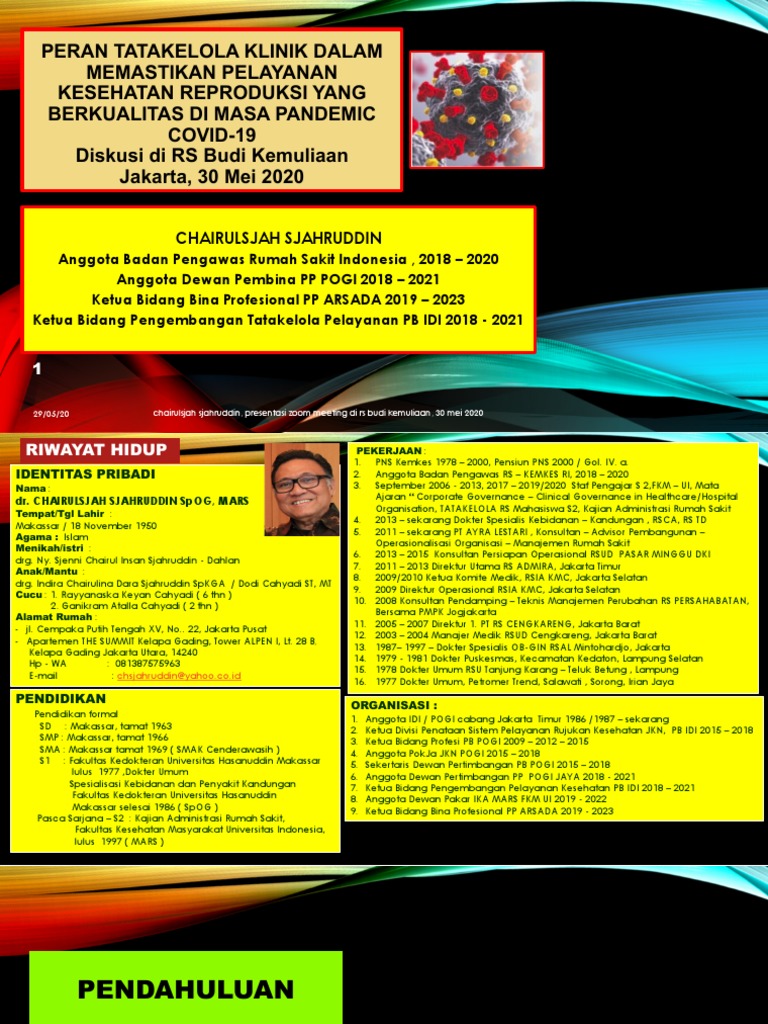 30 Mei 2020, Presentasi Zoom Meeting, RS Budi Kemuliaan, CHSJ | PDF