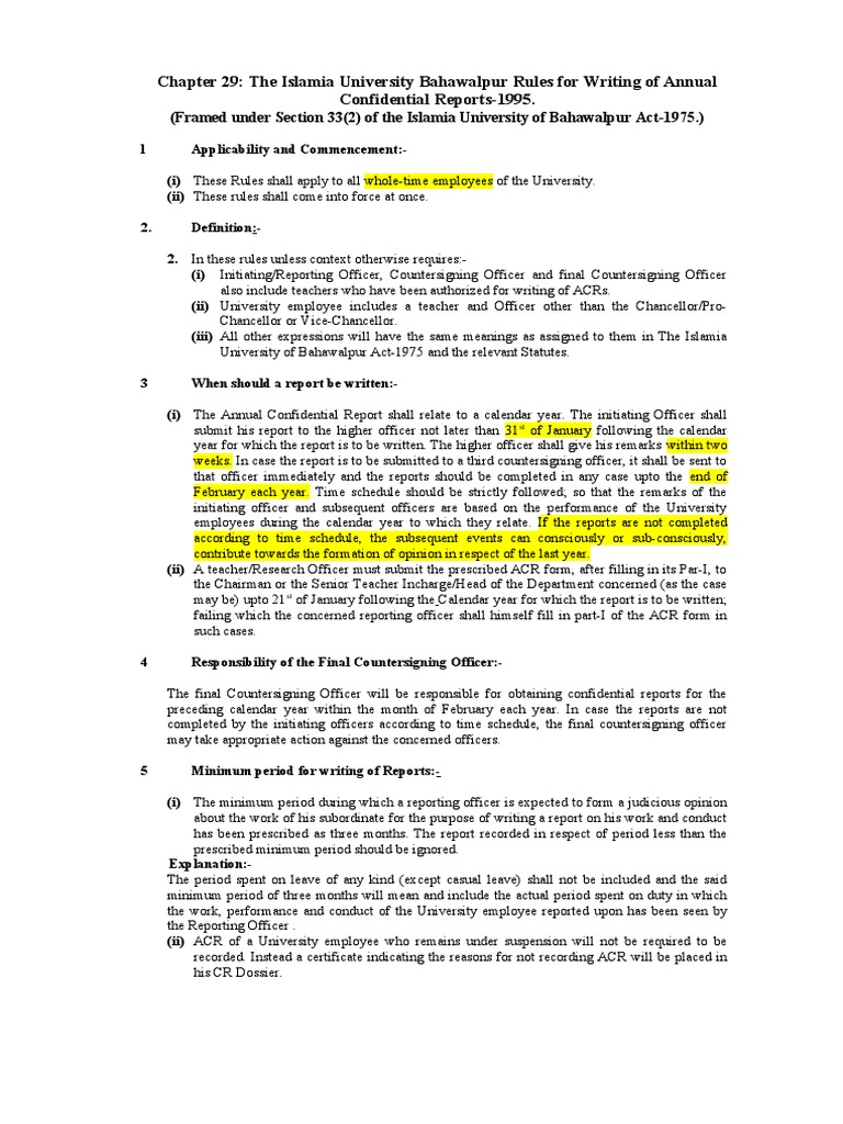 Rules For Writing of Annual Confidential Report | PDF | Professor 