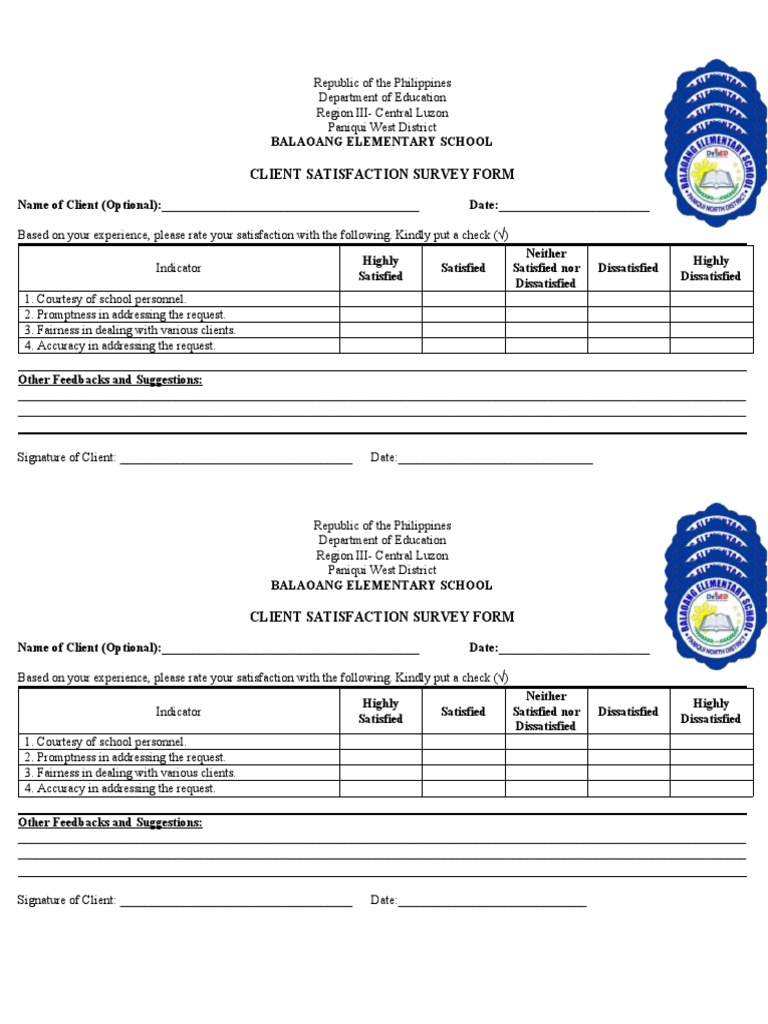 Sample Client Satisfaction Survey Form | PDF