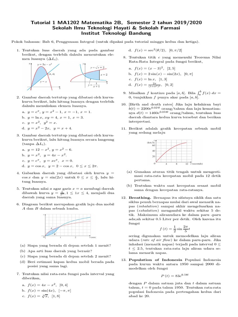 2020 MA1202 Matematika 2B Tutorial 1 | PDF
