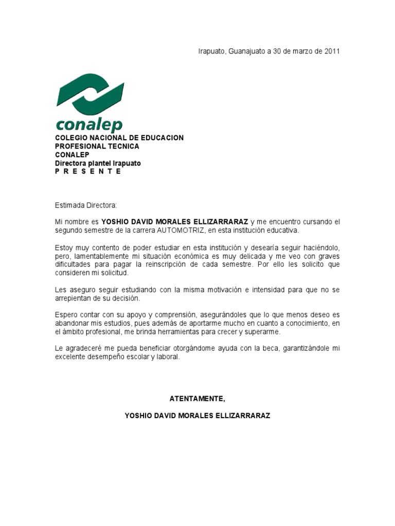 carta formal solicitud de beca