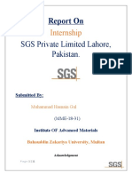 Report on Internship at SGS Private Limited Lahore, Pakistan