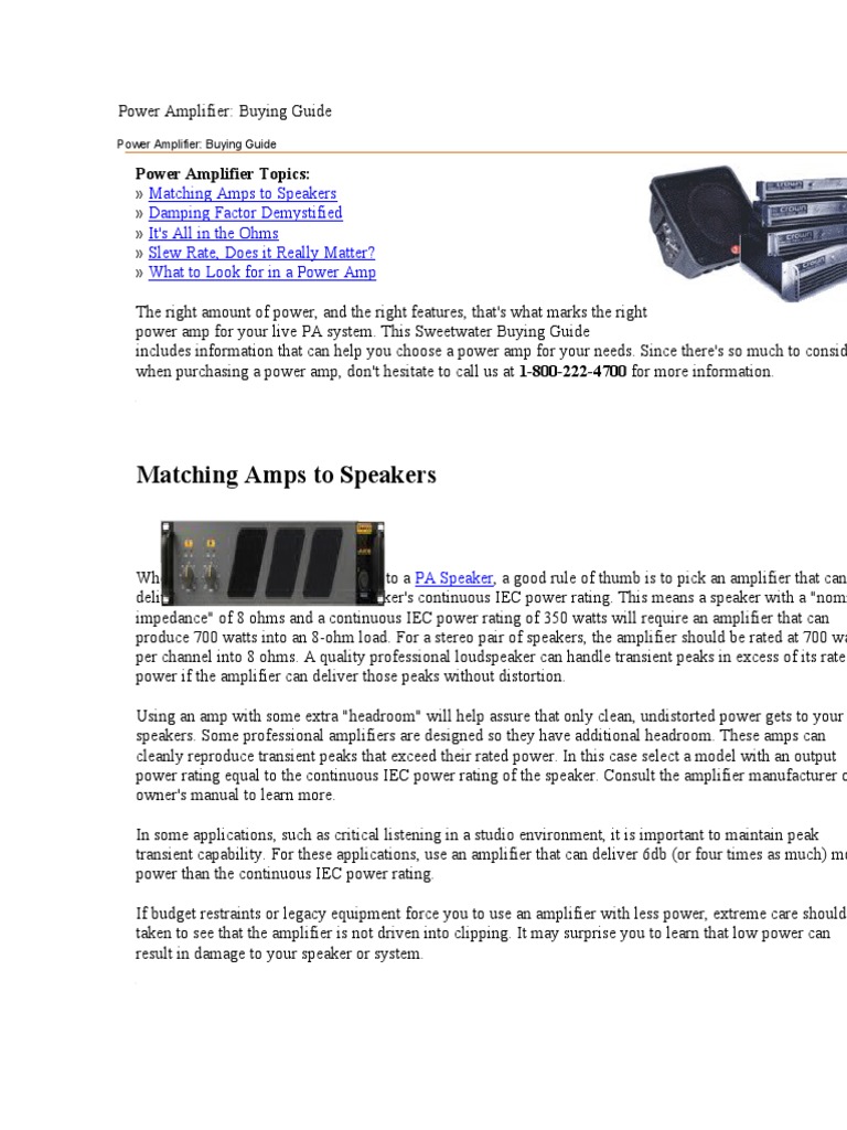 Matching Amps To Speakers Power Amplifier Topics PDF Loudspeaker