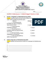 Answer Sheet in Mapeh 4 Health M-8, Q2