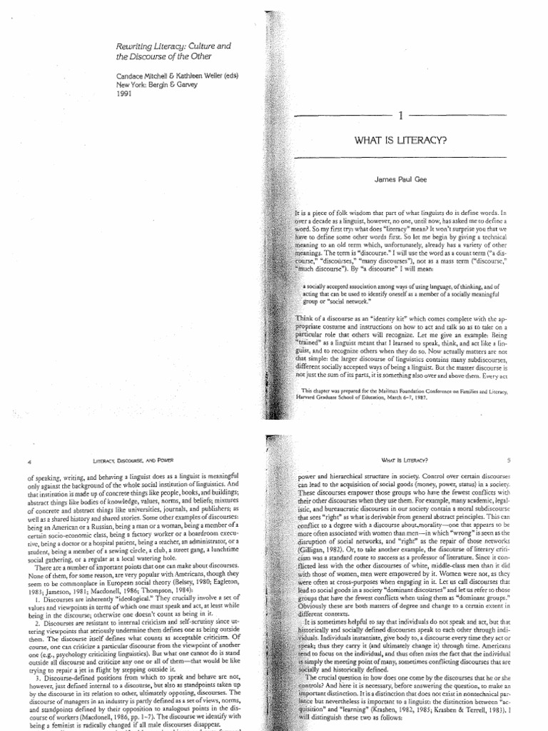 Gee, James Paul (1991) What Is Literacy PDF Second Language