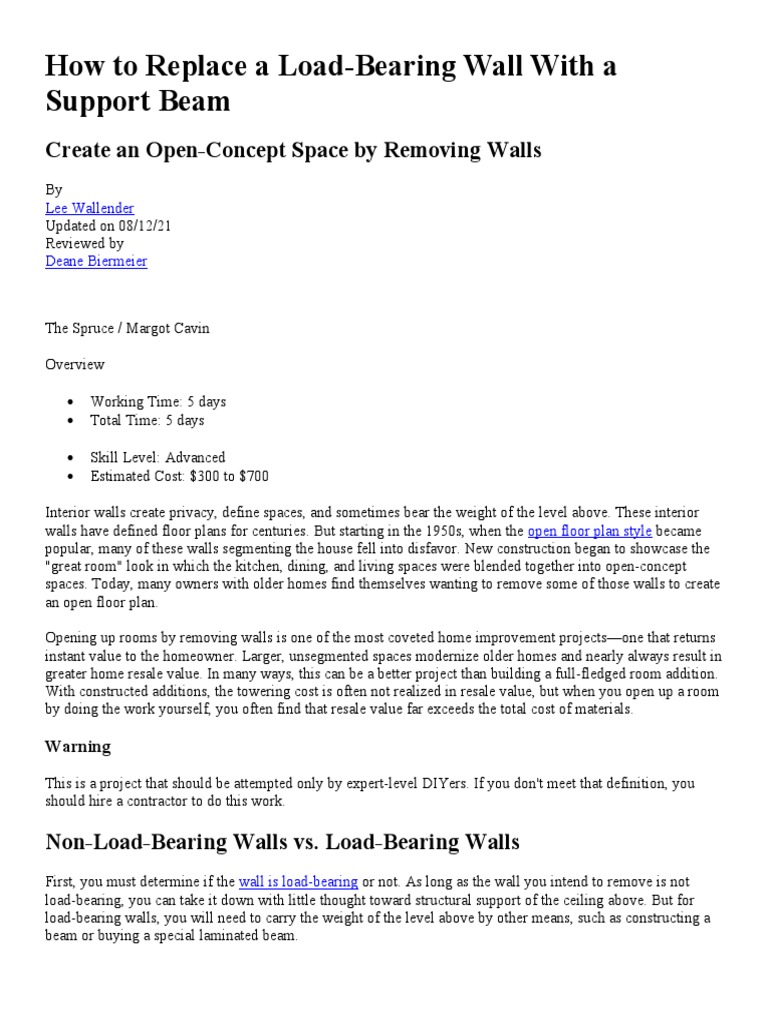Removing Interior Walls and Installing Support Beams to Create Open ...