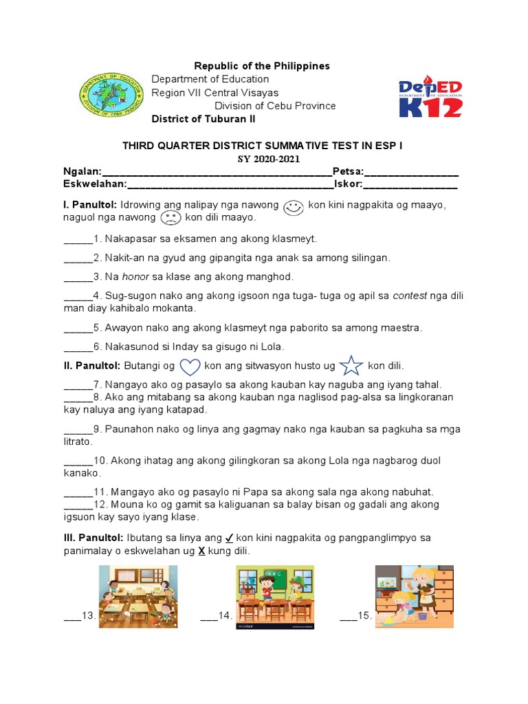 3RD Quarter District Summative Test in Esp I | PDF