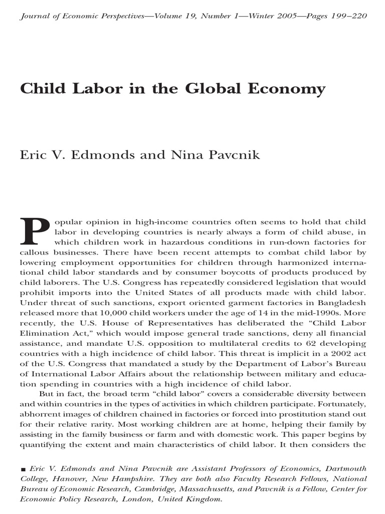 Child Labor in The Global Economy: Eric V. Edmonds and Nina Pavcnik ...