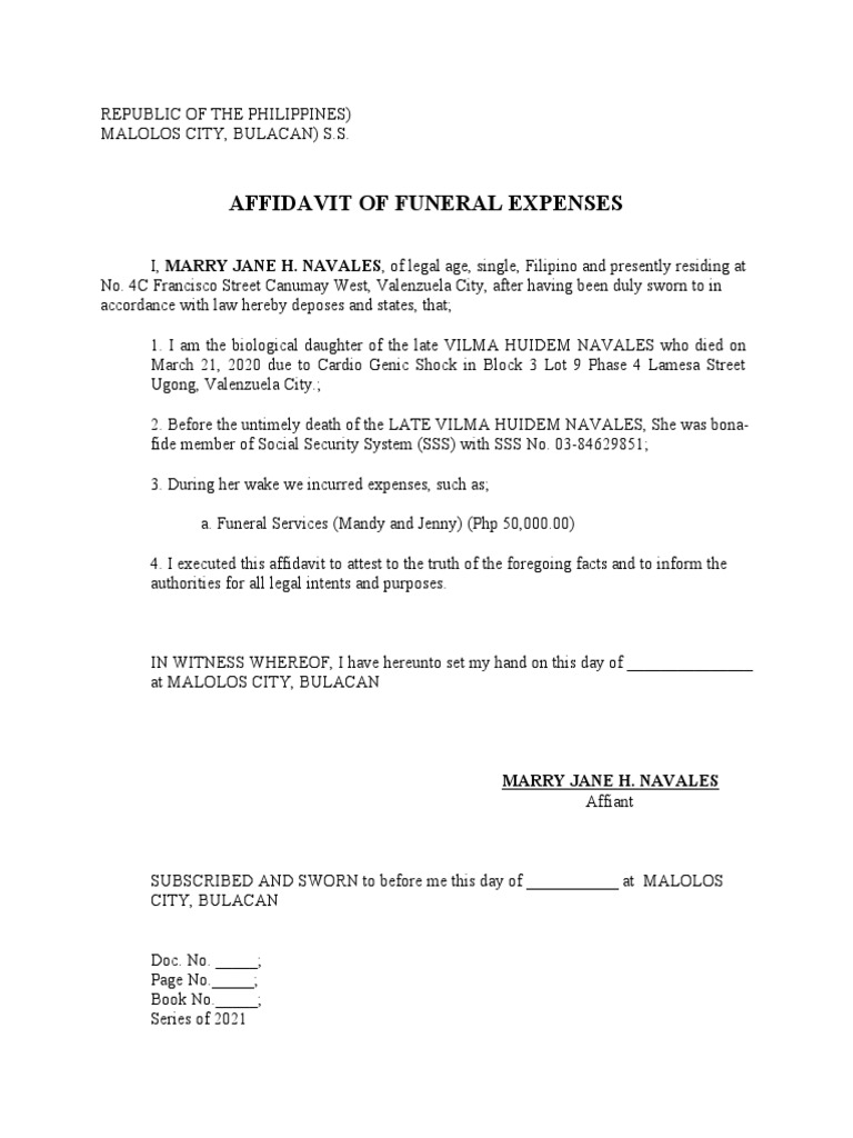 Affidavit For Funeral Expenses vrogue.co