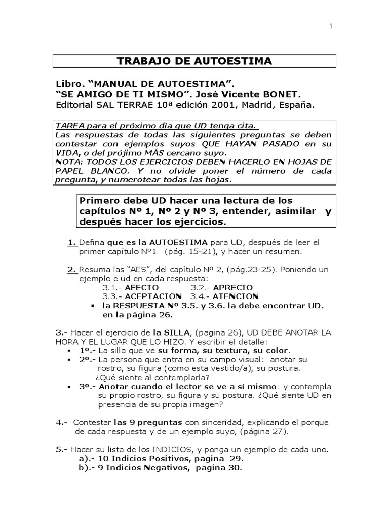 Ejercicios Prácticos de Autoestima | PDF