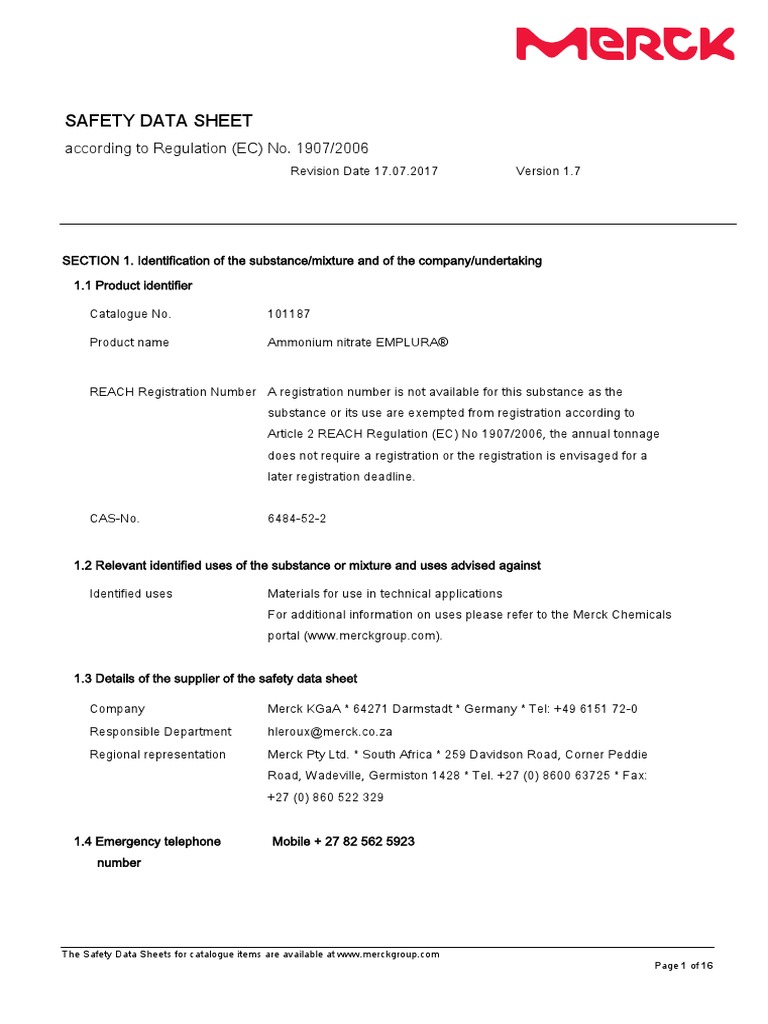 Safety Data Sheet According To Regulation (EC) No. 1907/2006 PDF