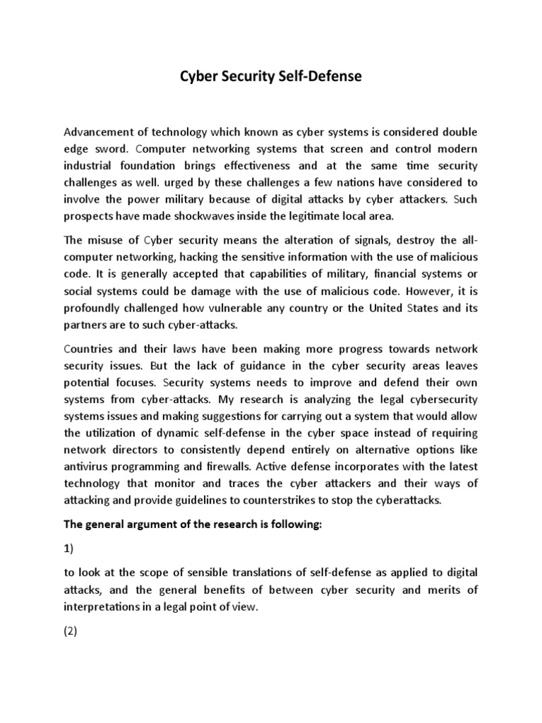 Cyber Security Self-Defense: The General Argument of The Research Is ...