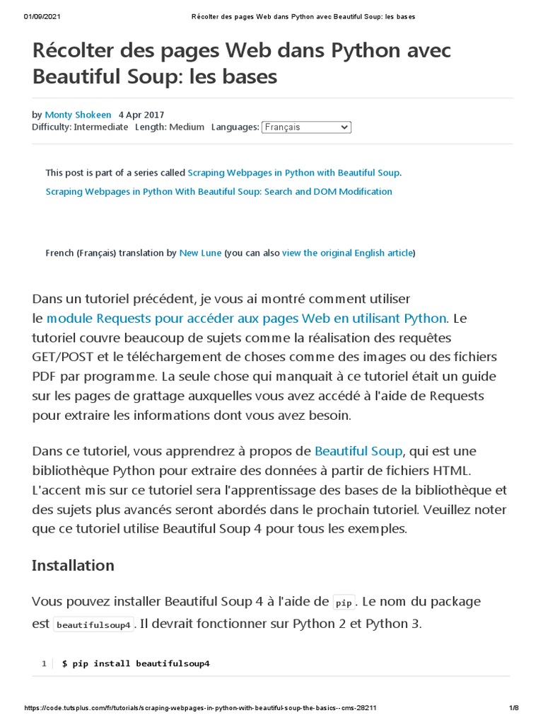 Récolter Des Pages Web Dans Python Avec Beautiful Soup - Les Bases ...