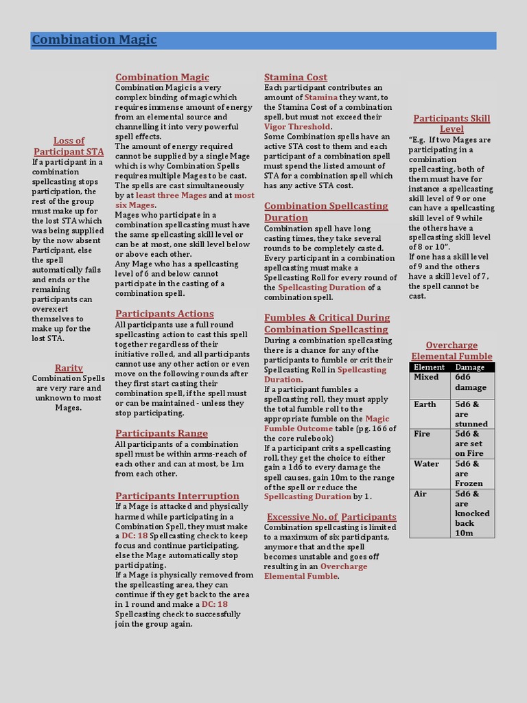 Combination Magic Spellcasting Guide | PDF