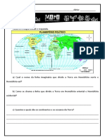 Atividades geográficas sobre hemisférios, continentes, oceanos e clima