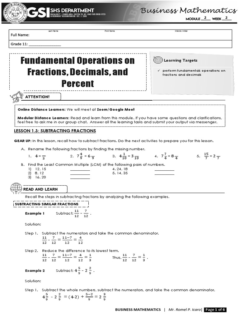 Business Math Module 2 | Download Free PDF | Subtraction | Elementary ...