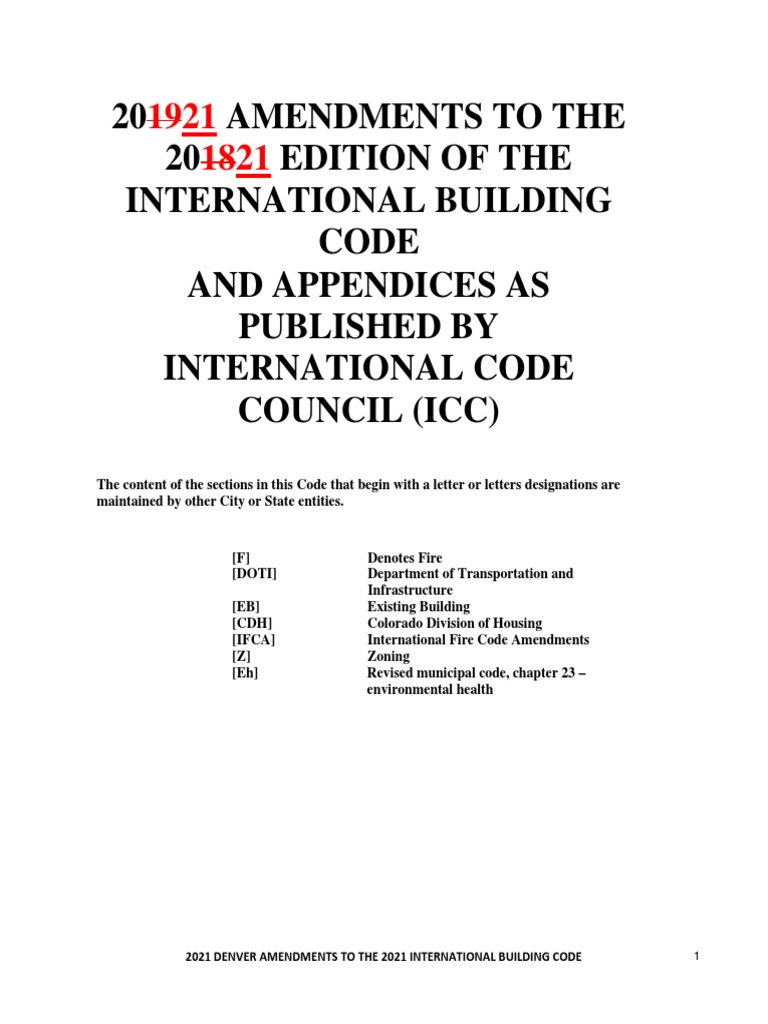 2021 Denver Amendments to the 2021 International Building Code Key