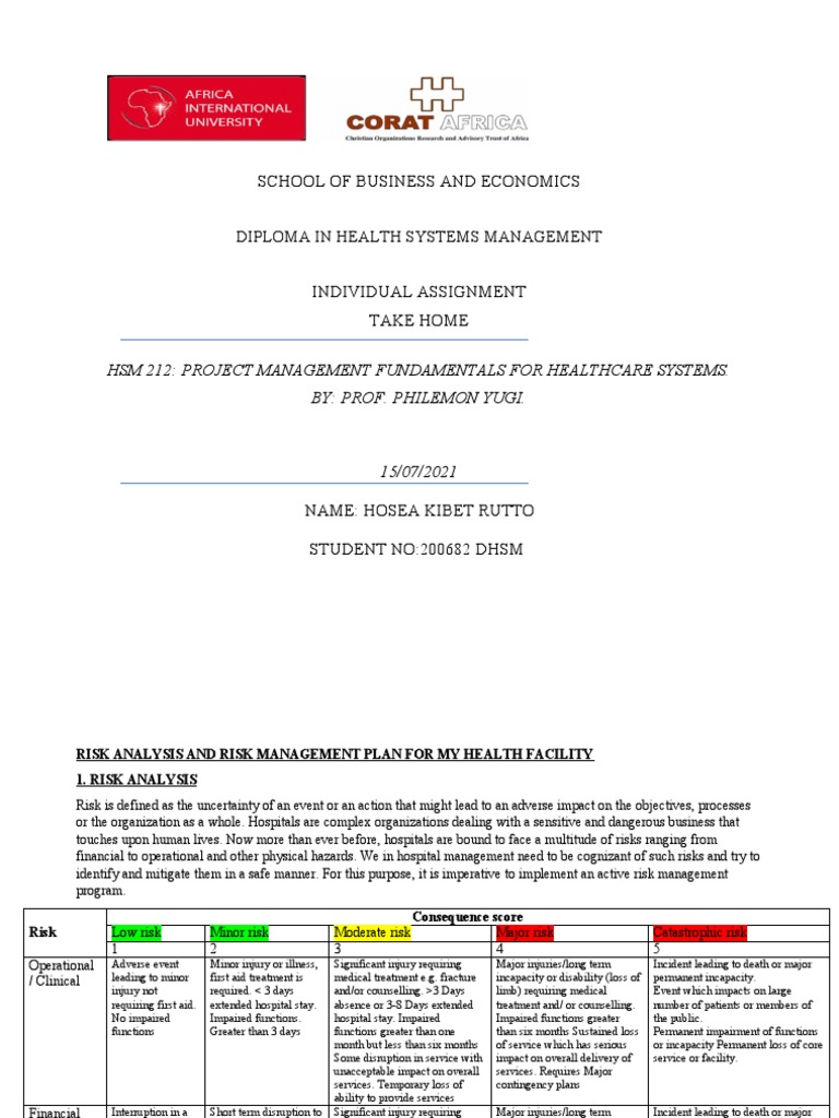 Risk Management Plan for Healthcare | PDF | Risk | Disability