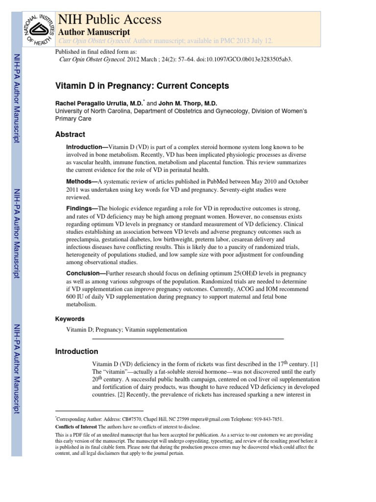 Concepst Vitamin D in Pregnancy PDF Vitamin D Pregnancy