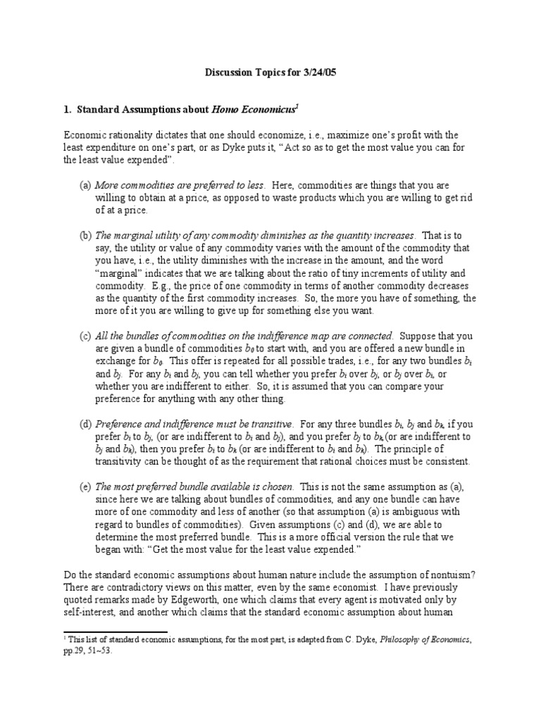Philosophy of Economics 03 Discussion Topics PDF Utility Rationality