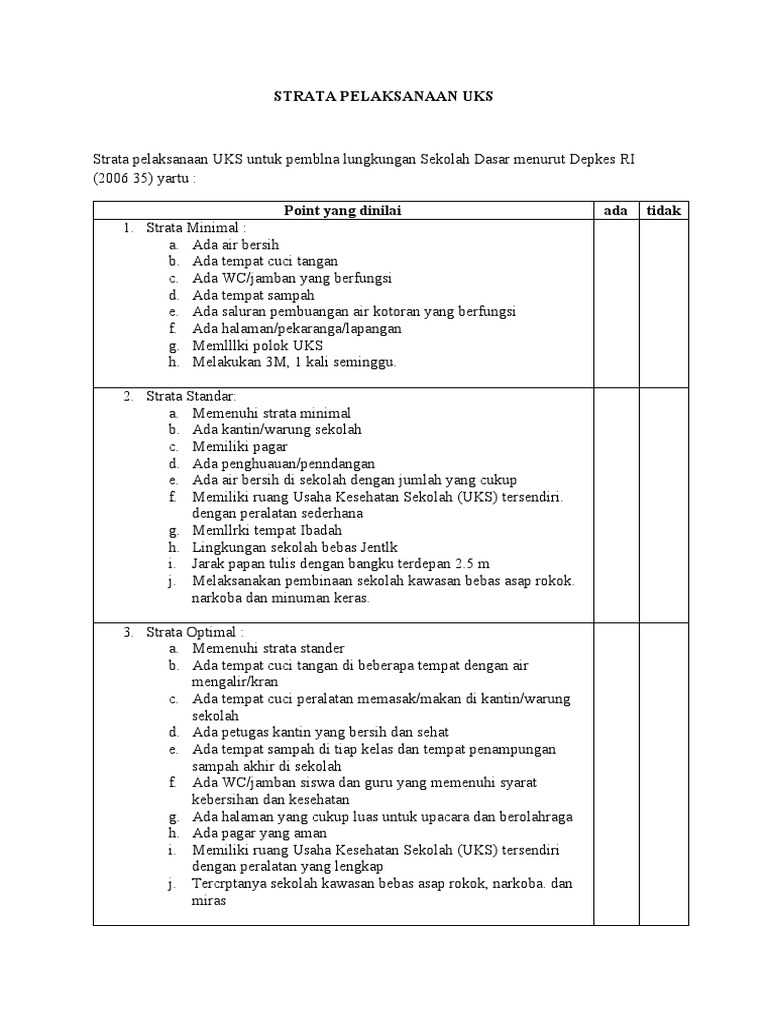 Strata Pelaksanaan UKS di Sekolah | PDF