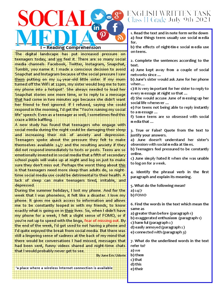 FOMO Reading Comprehension | PDF | Social Media | Popular Culture ...
