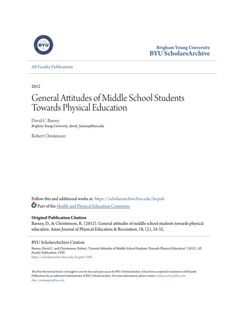 General Attitudes of Middle School Students Towards Physical Edu | PDF ...