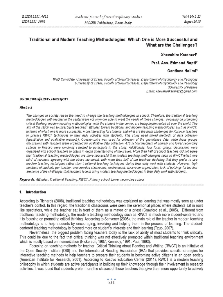 Traditional and Modern Teaching Methodologies: Which One Is More ...