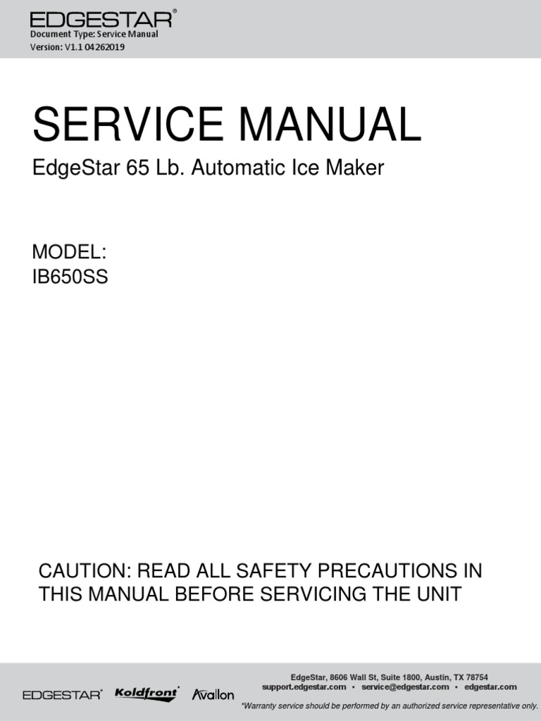EdgeStar IB650SS Service Manual V1.1 04262019 Manual Maquina de Hielo