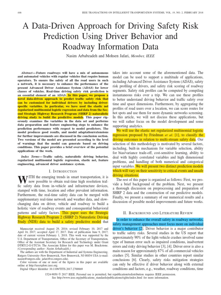 A Data-Driven Approach For Driving Safety Risk Prediction Using Driver ...