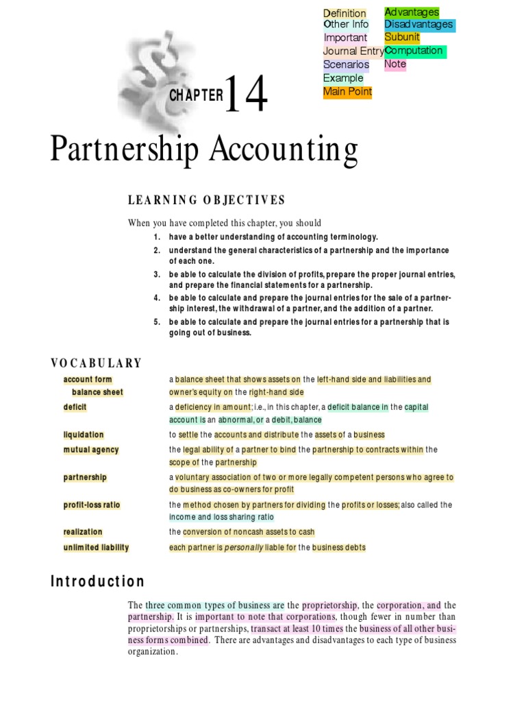 Partnership Accounting Learning Objectives PDF Debits And Credits