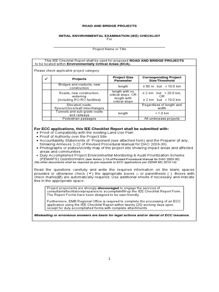 IEE Checklist for Road and Bridge Projects | PDF | Water | Flood