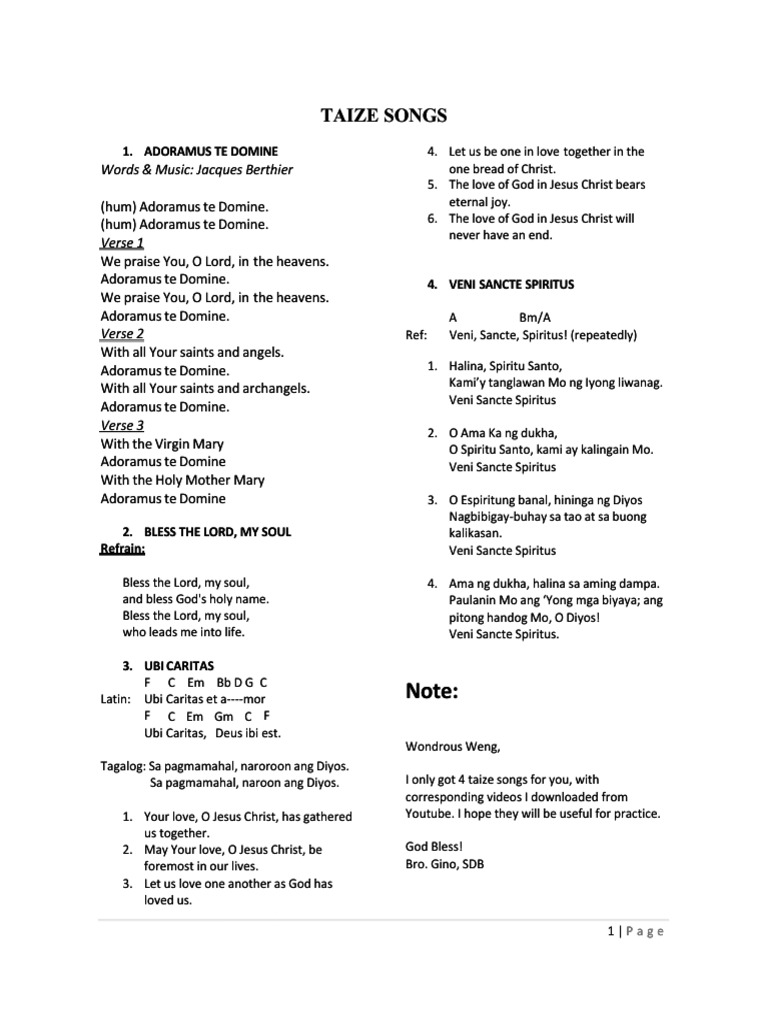 Taizé Songs for Worship and Practice | PDF | Mary, Mother Of Jesus ...