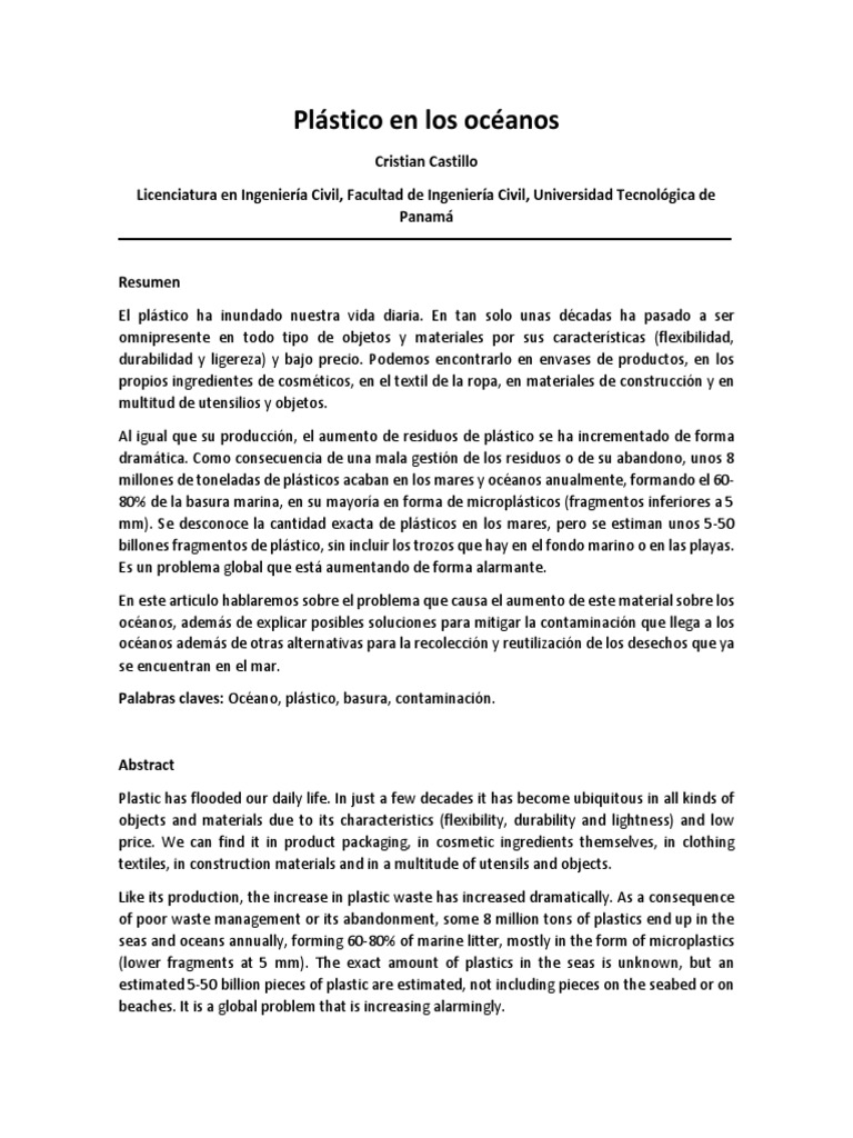 Plástico en Los Océanos | PDF | Residuos | El plastico