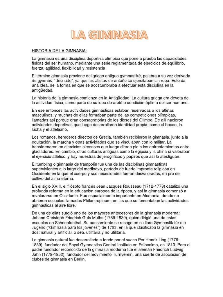 Historia y Evolución de la Gimnasia | PDF | Gimnasia | Deportes ...