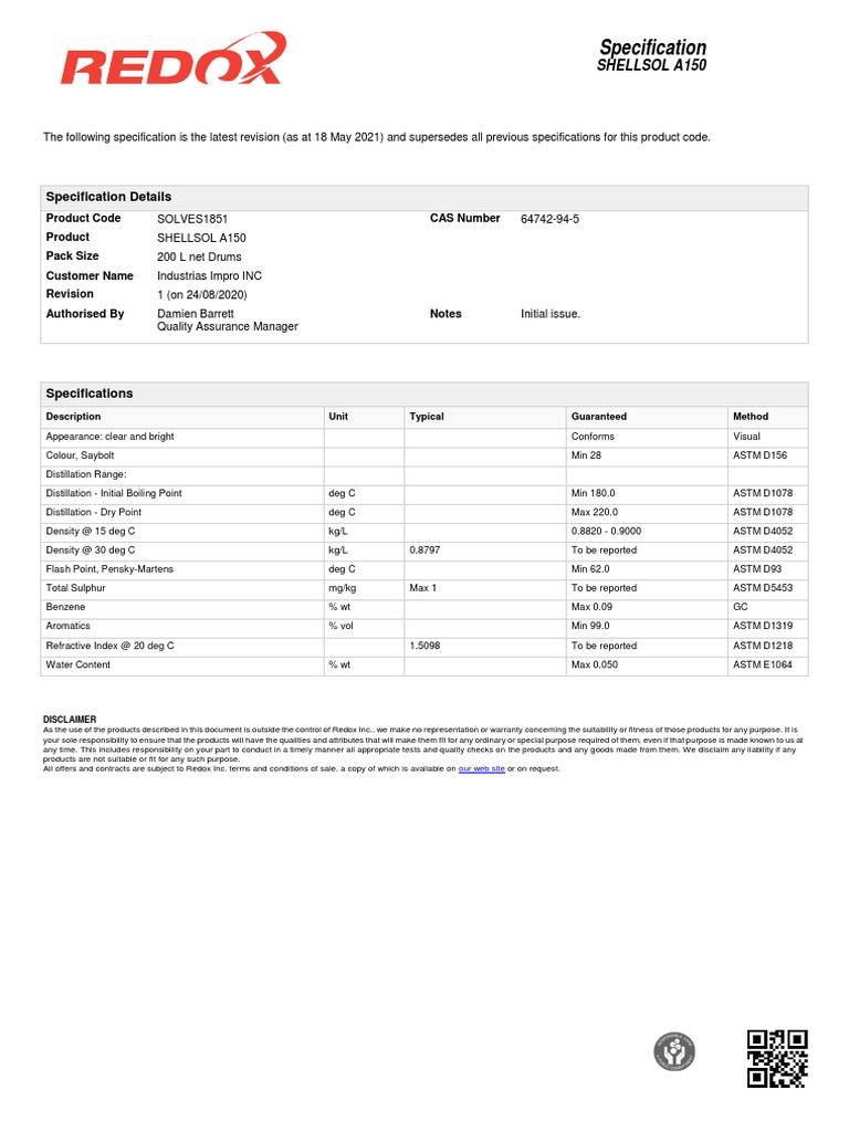SHELLSOL A150 Product Specification | PDF