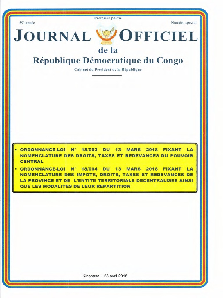 Nomenclature Taxes Et Impots RDC | PDF | Constitution | Législation