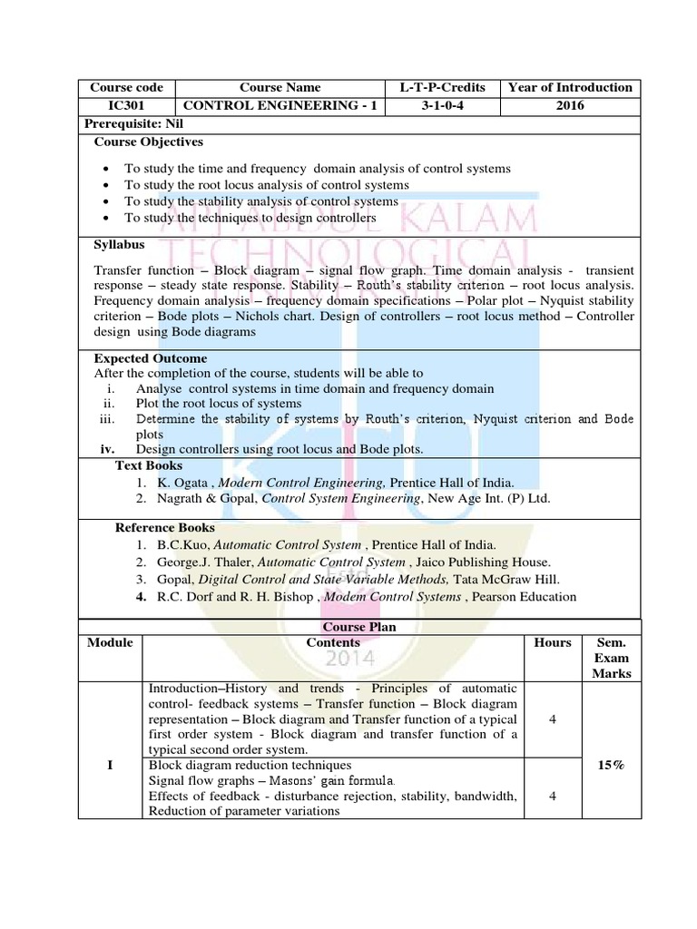 Control Engineering Course Guide | PDF | Control Theory | Stability Theory