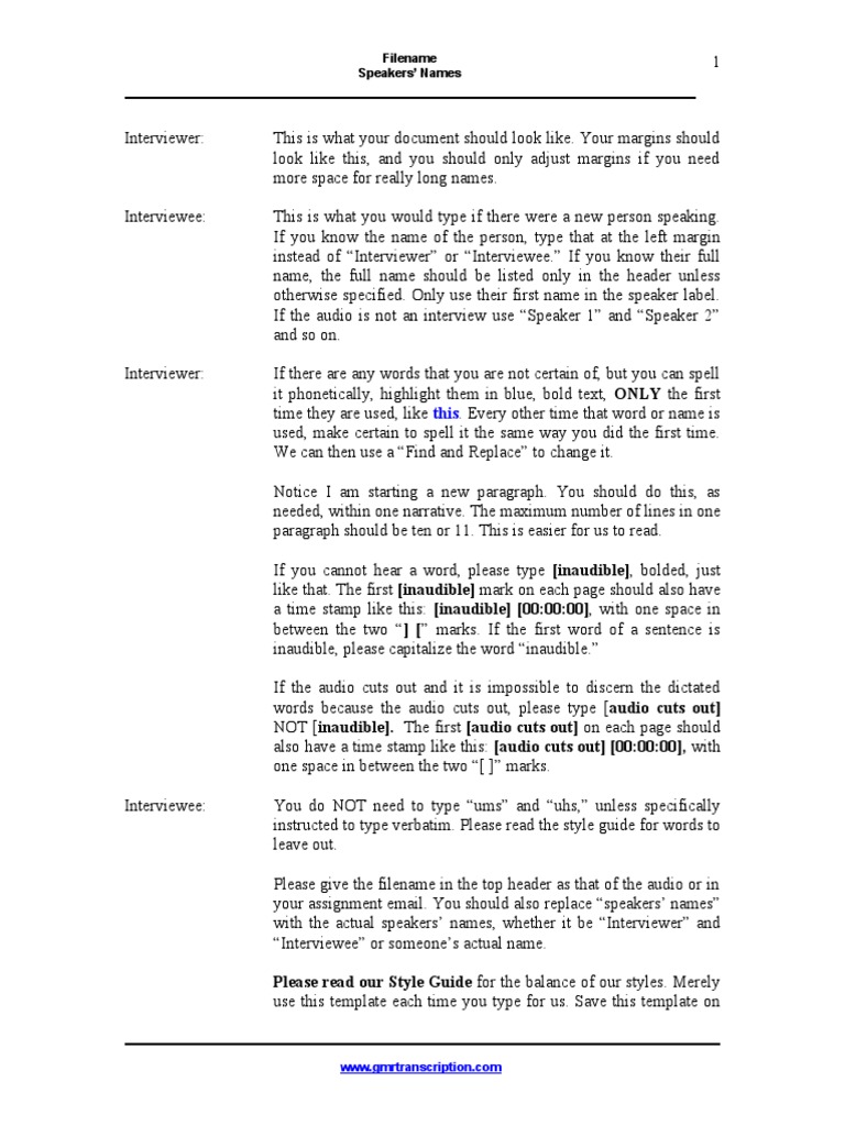 GMR Transcription Template Guide | PDF | Computer File | Computing