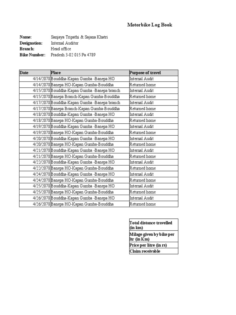 Vehicle Logbook PDF Accounting Internal Audit