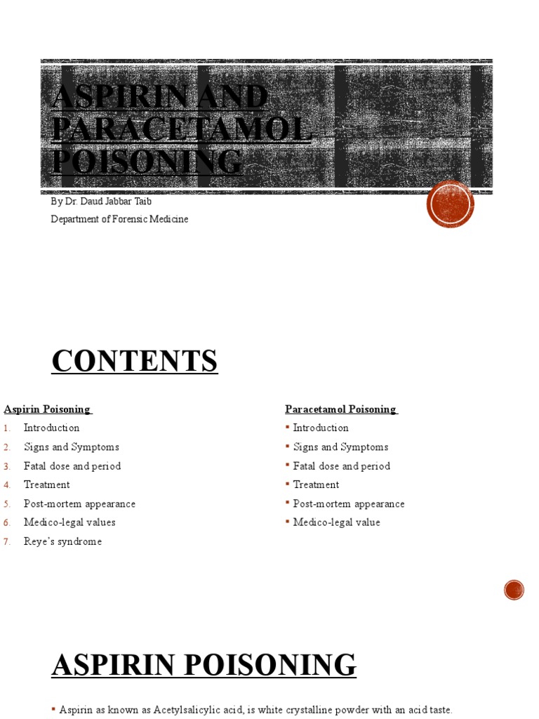 Aspirin and Paracetamol Poisoning PDF Aspirin Drugs