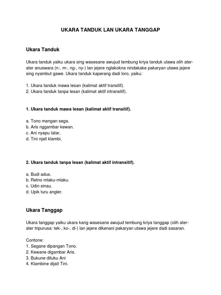Ukara Tanduk Lan Ukara Tanggap Kelas 8 Pdf