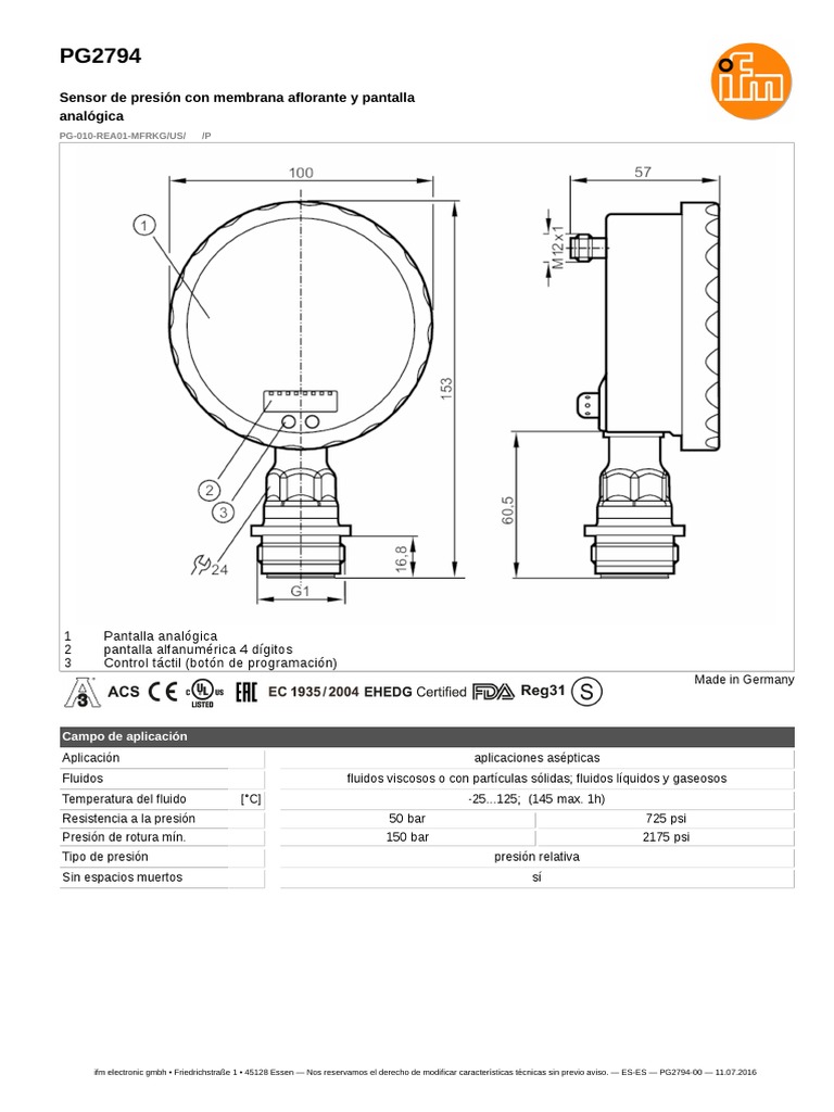 Sensor de presión PG2794 con pantalla analógica | PDF | Diodo emisor de ...