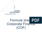 Formula Sheet Corporate Finance (COF) : Stockholm Business School