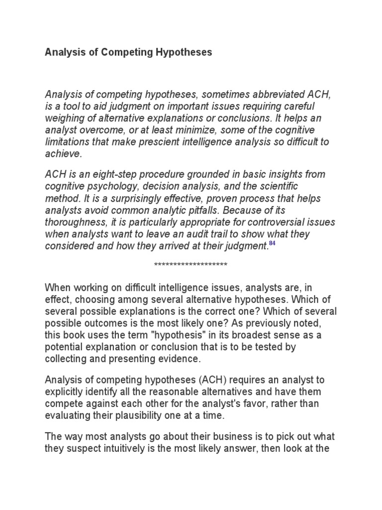 Analysis of Competing Hypotheses | Download Free PDF | Intelligence ...