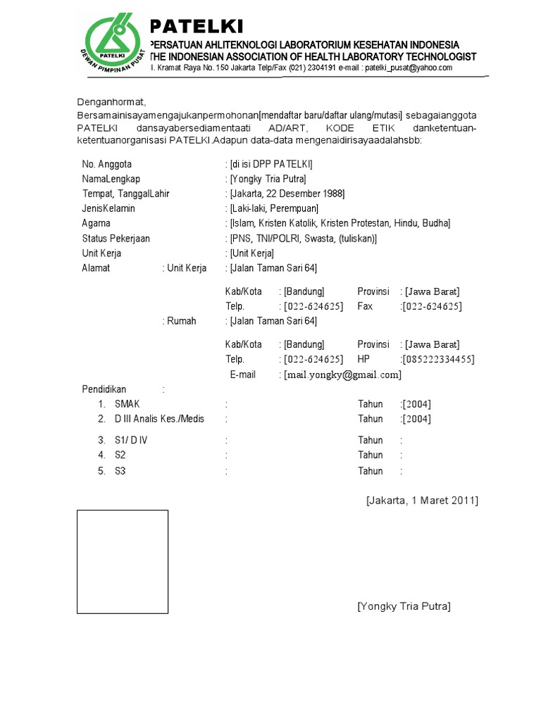 Formulir Pendaftaran Patelki0