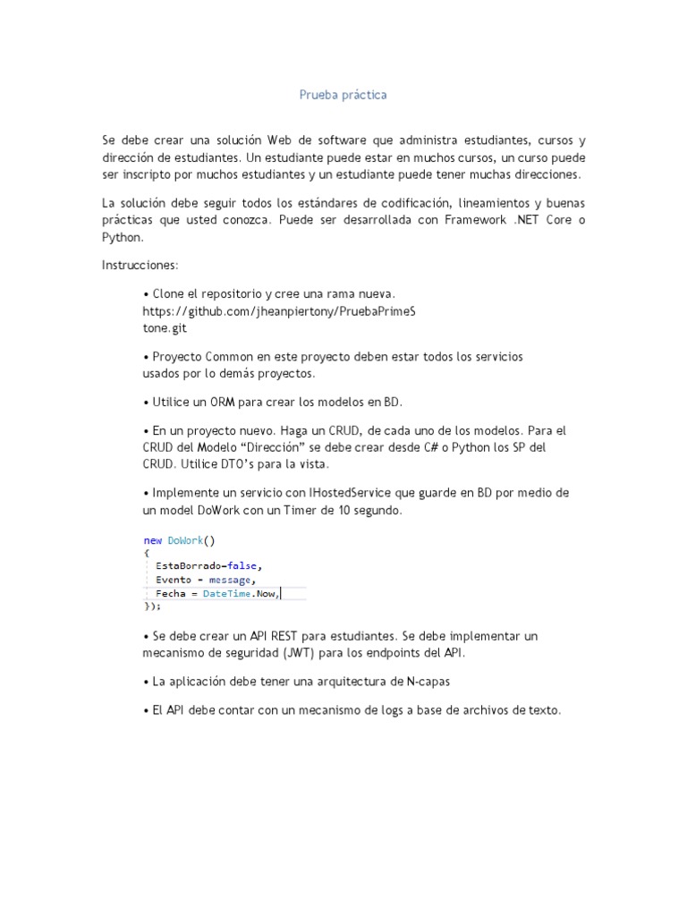 3.1 Prueba Práctica Desarrollador PYTHON - .NET - SENIOR | PDF | Arte ...