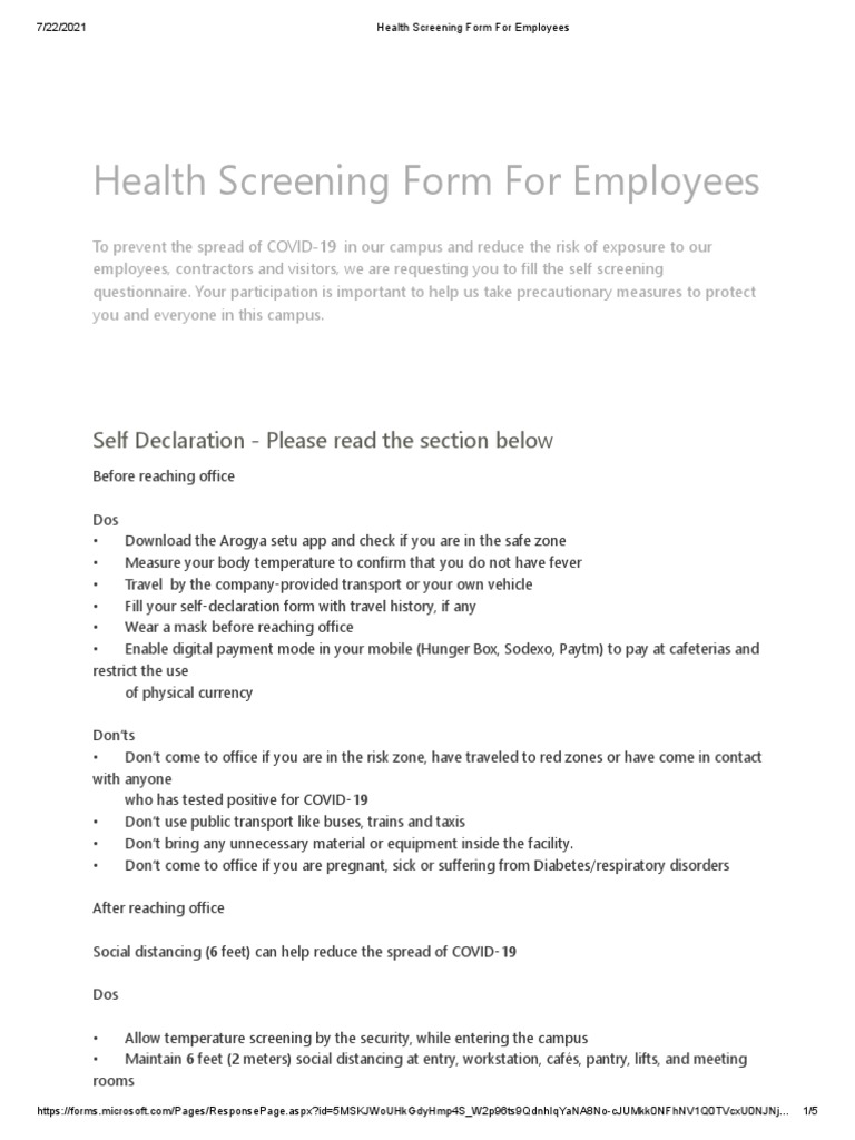 Employee Health Screening Questionnaire | PDF | Health Sciences ...